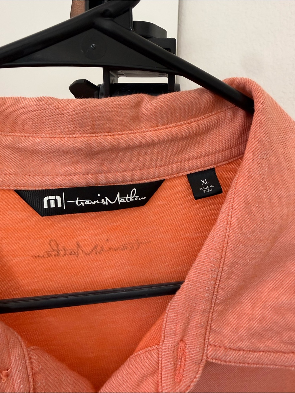 Travis Mathew Coral Polo with Gray Stripe Detail - Picture 3 of 3